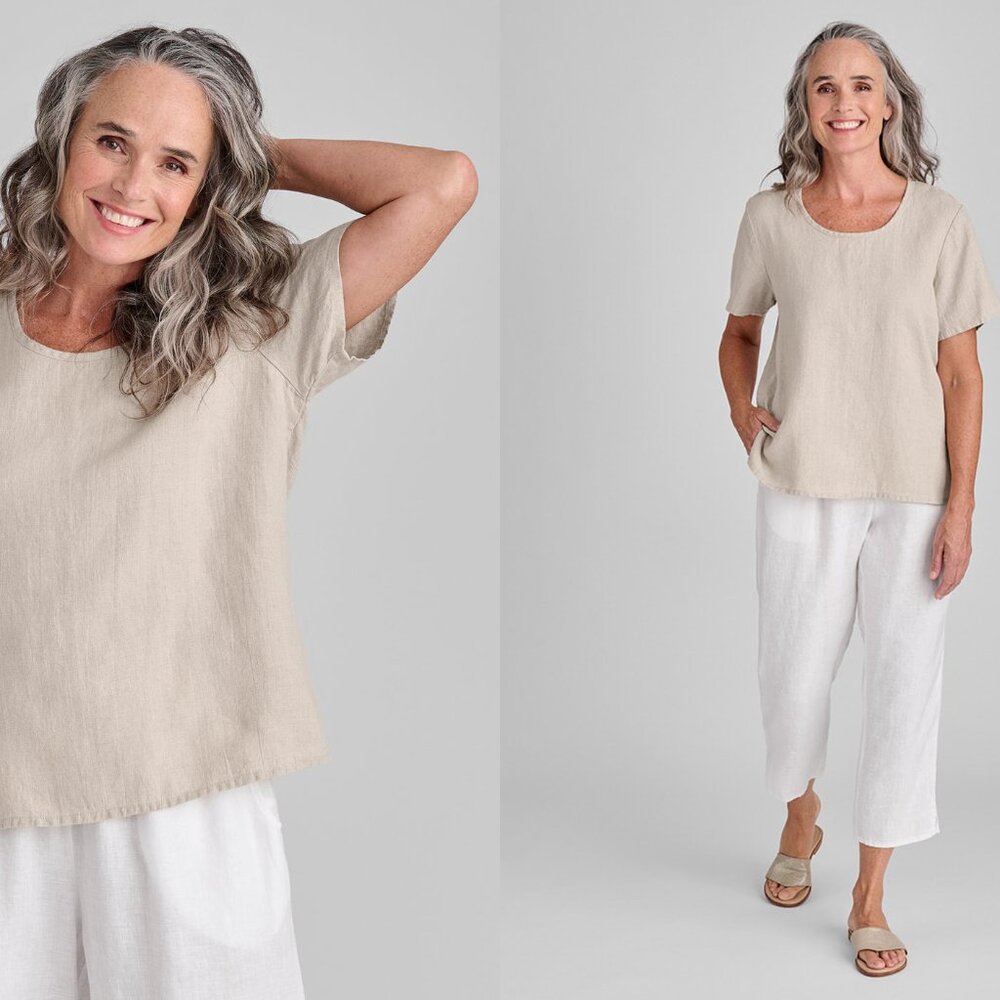FLAX fundamental linen tee in natural (S)